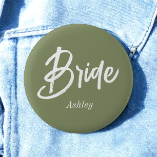 Bride Sage Green Wedding Script  6 Cm Round Badge