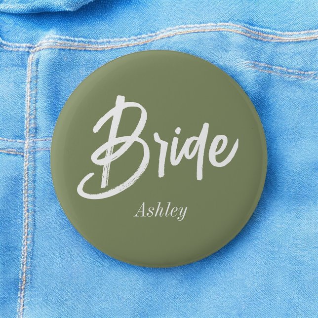 Bride Sage Green Wedding Script  6 Cm Round Badge (Creator Uploaded)