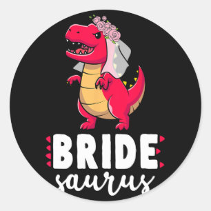 Bride Saurus Dinosaur Engagement Wedding Couples M Classic Round Sticker