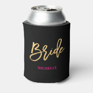 Bride Script Black/Gold/Hot Pink Personalised Can Cooler