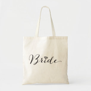 Bride Script Diamond Bridal Party Wedding Tote Bag