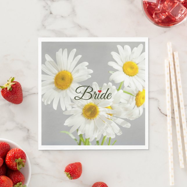 "Bride" Script on White and Yellow Daisies Napkin (Insitu)