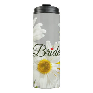 "Bride" Script on White and Yellow Daisies Thermal Tumbler