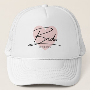 Bride Script Pink Heart Custom Name  Trucker Hat