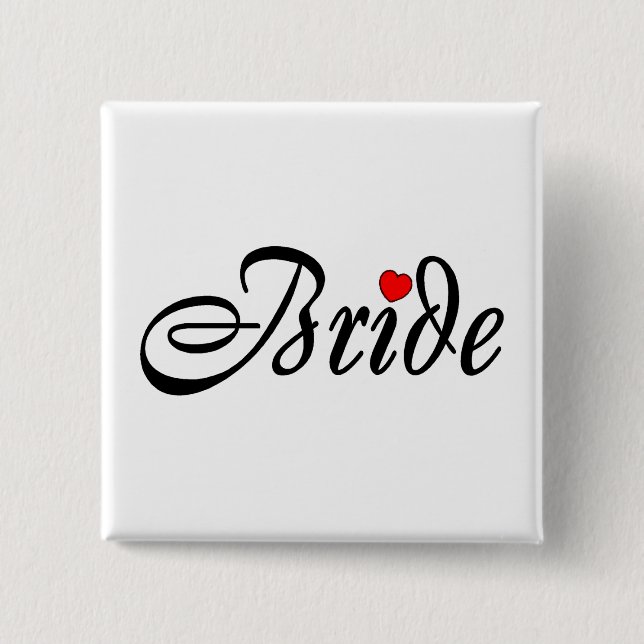 Bride (Script Red Hrt) 15 Cm Square Badge (Front)