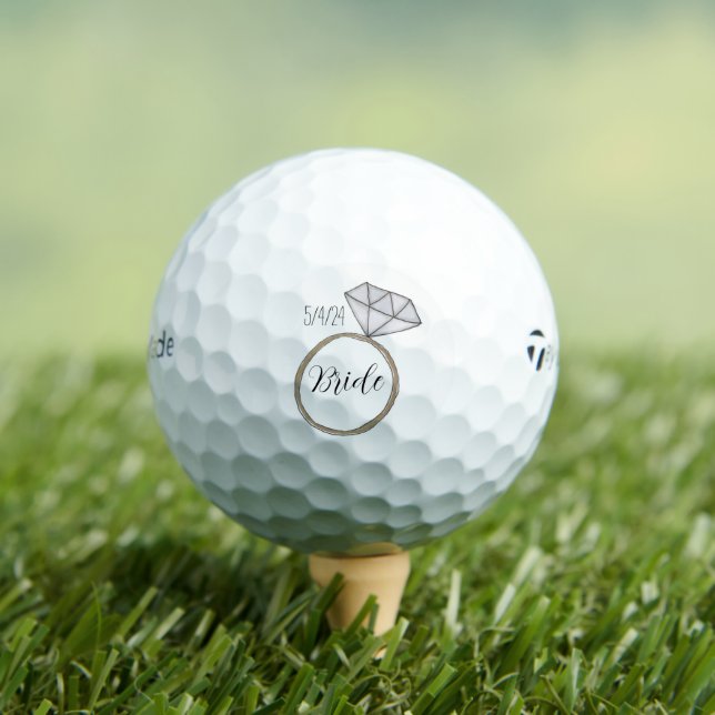 Bride Script Wedding Date Golf Balls (Insitu Tee)