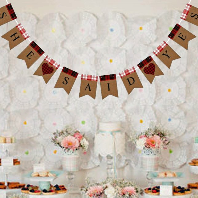 BRIDE She Said Yes Autumn Buffalo Plaid Party Bunting (Creator Uploaded)