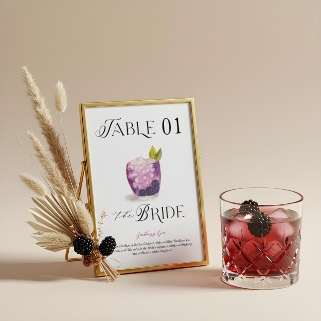 Bride Signature Cocktail Watercolor Wedding Drink Table Number (Bride Signature Cocktail Watercolor Wedding Drink Table Number)