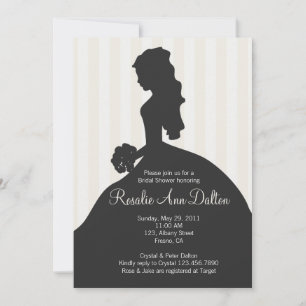 Bride Silhouette - Bridal Shower Stripes (Ivory) Invitation
