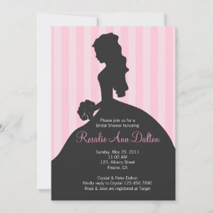 Bride Silhouette - Bridal Shower Stripes (Pinkl) Invitation