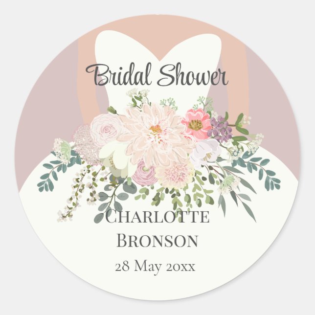 Bride Silhouette Floral Bridal Shower   Classic Round Sticker (Front)