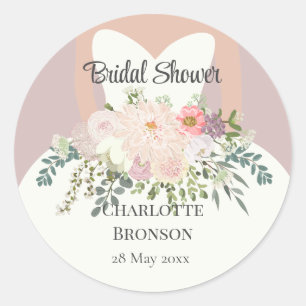 Bride Silhouette Floral Bridal Shower   Classic Round Sticker