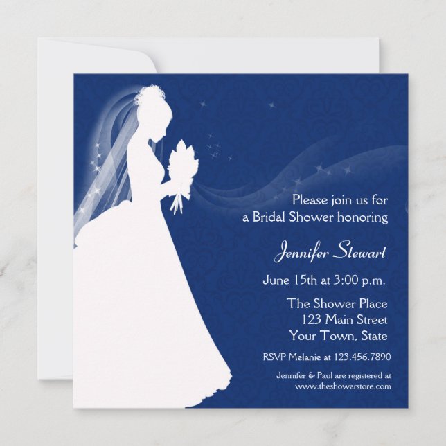Bride Silhouette, Navy Blue, Shower Invitation (Front)