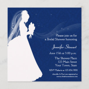 Bride Silhouette, Navy Blue, Shower Invitation