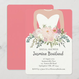 Bride silhouette with floral bouquet bridal shower invitation