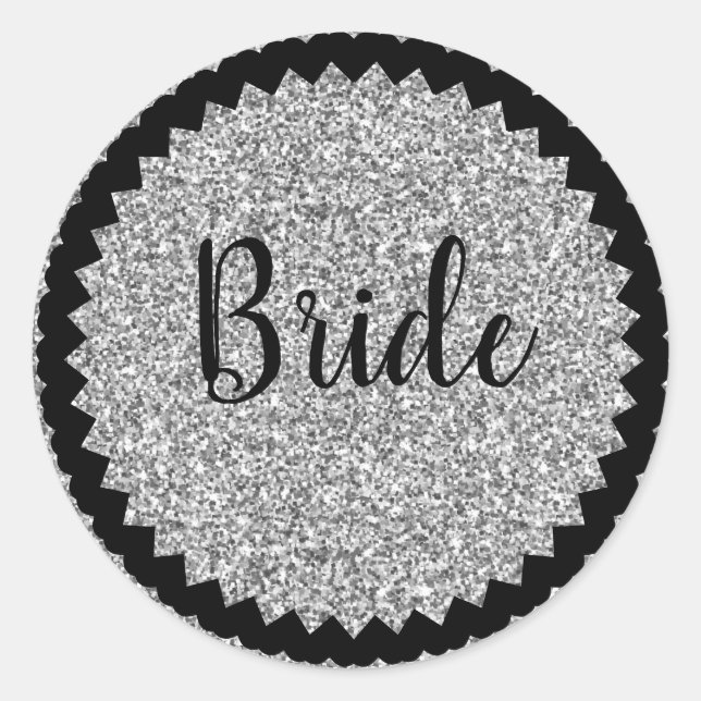 Bride Silver Glitter Classic Round Sticker Custom (Front)