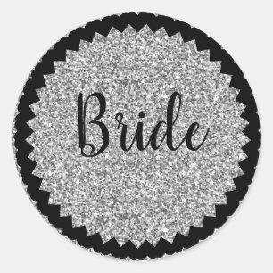 Bride Silver Glitter Classic Round Sticker Custom