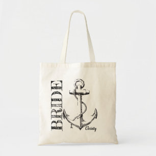 Bride Sketch Anchor with Monogram Tote Bag
