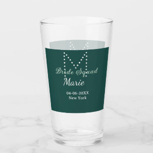 Bride squad add name monogram bridesmaid blue glass