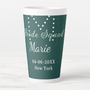 Bride squad add name monogram bridesmaid blue latte mug