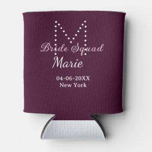 Bride squad add name monogram bridesmaid mauve can cooler