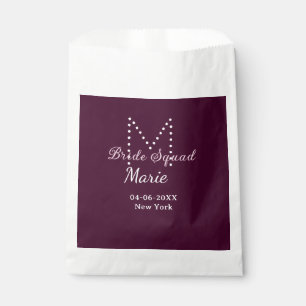 Bride squad add name monogram bridesmaid mauve favour bag