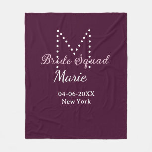 Bride squad add name monogram bridesmaid mauve fleece blanket
