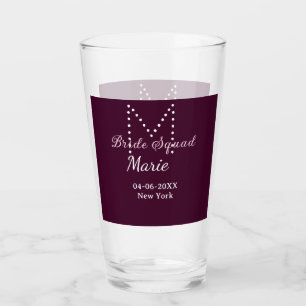 Bride squad add name monogram bridesmaid mauve glass