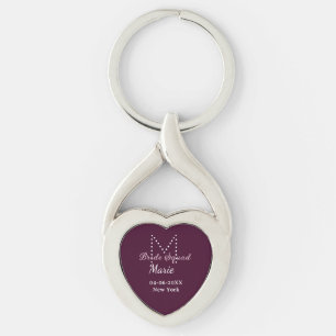 Bride squad add name monogram bridesmaid mauve  key ring