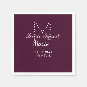 Bride squad add name monogram bridesmaid mauve  napkin