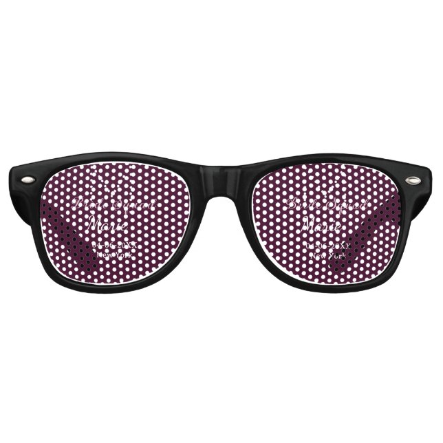 Bride squad add name monogram bridesmaid mauve  retro sunglasses (Front)