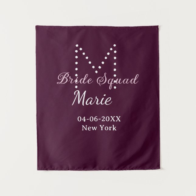 Bride squad add name monogram bridesmaid mauve  tapestry (Front)