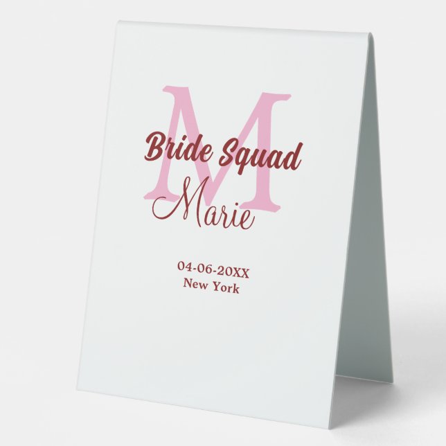 Bride squad add name monogram bridesmaid pink date (Front)