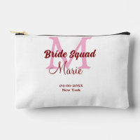 Bride squad add name monogram bridesmaid pink date