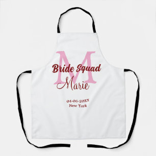 Bride squad add name monogram bridesmaid pink date apron