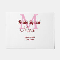 Bride squad add name monogram bridesmaid pink date