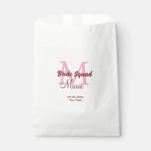 Bride squad add name monogram bridesmaid pink date favour bag