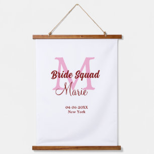 Bride squad add name monogram bridesmaid pink date hanging tapestry