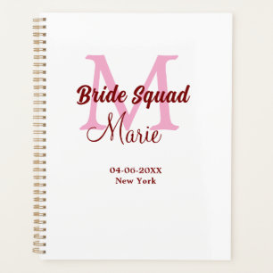 Bride squad add name monogram bridesmaid pink date planner