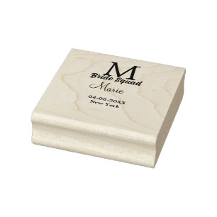 Bride squad add name monogram bridesmaid pink date rubber stamp