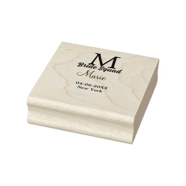 Bride squad add name monogram bridesmaid pink date rubber stamp (Stamp)