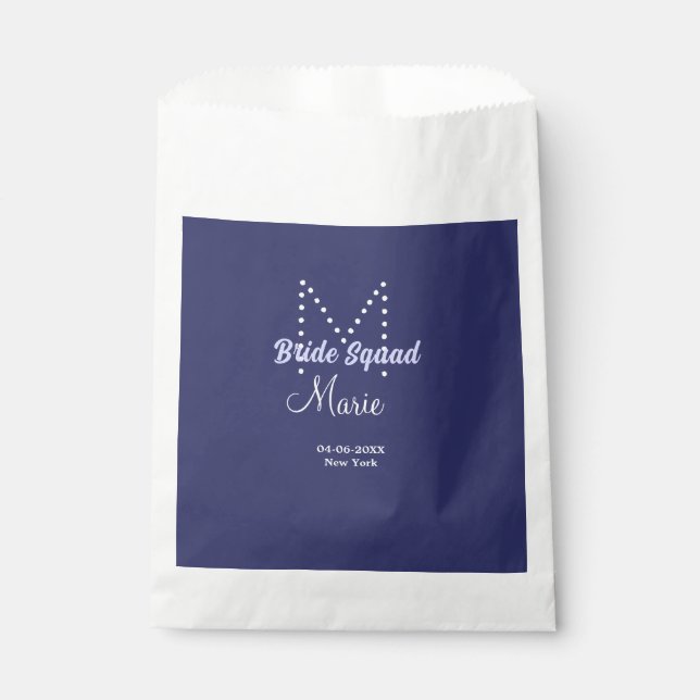 Bride squad add name monogram bridesmaid purple wh favour bag (Front)
