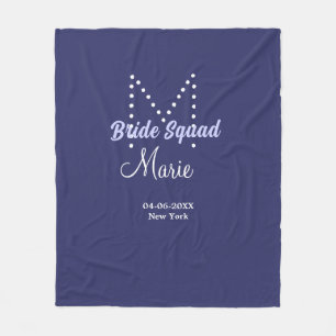 Bride squad add name monogram bridesmaid purple wh fleece blanket