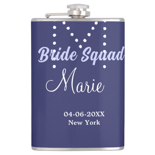 Bride squad add name monogram bridesmaid purple wh hip flask (Front)