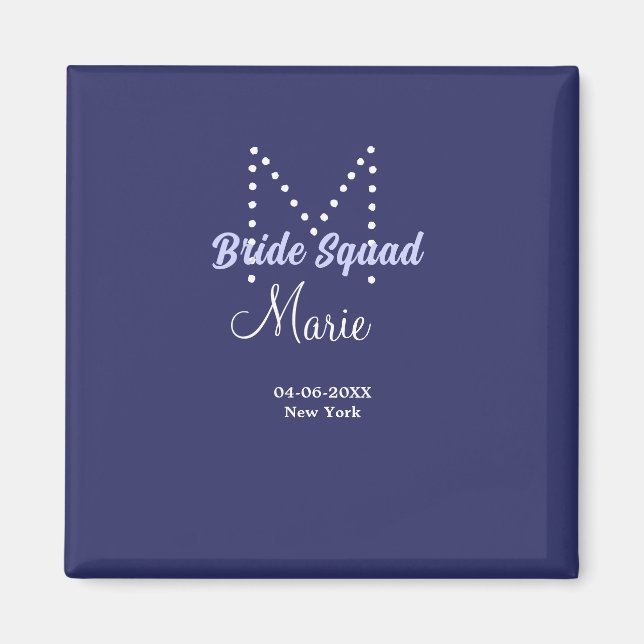 Bride squad add name monogram bridesmaid purple wh magnet (Front)