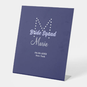 Bride squad add name monogram bridesmaid purple wh pedestal sign