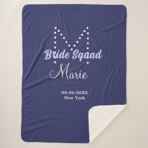 Bride squad add name monogram bridesmaid purple wh sherpa blanket