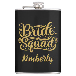 Bride Squad Black and Gold Word Art Personalised Hip Flask