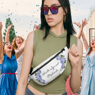 Bride Squad Blue Floral Elegant Gold Glitter Geo Bum Bags