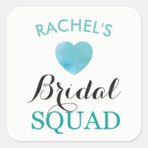 Bride Squad Bridal Shower Stickers Aqua Heart